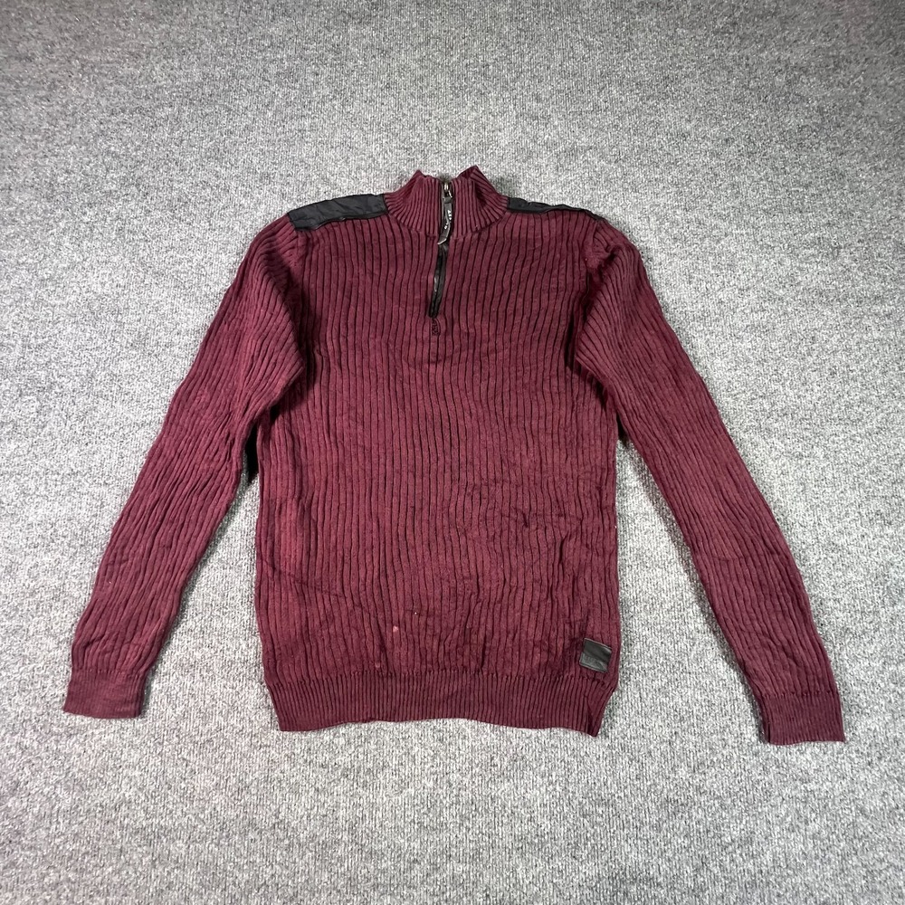 Guess Sweater Womens M Red Cotton Ribbed-Knit Quarter Zip X4RR27 Z27Y0